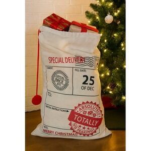 Special Delivery Christmas Santa Sack Drawstring Gift Bag Totally No Peeking NEW